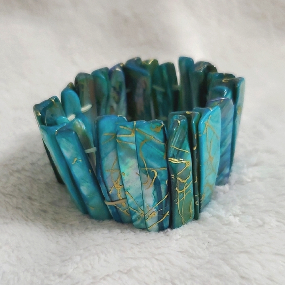 Blue and Gold Abalone Stretch Bracelet